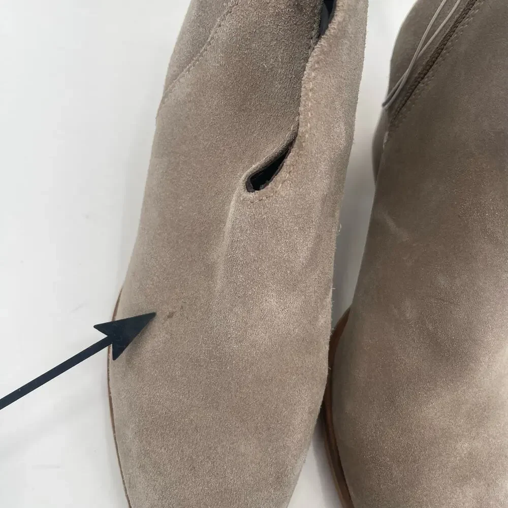 JEFFREY CAMPBELL Booties Size 7 Boots Suede Taupe Leather Owen Block Heel Zipper